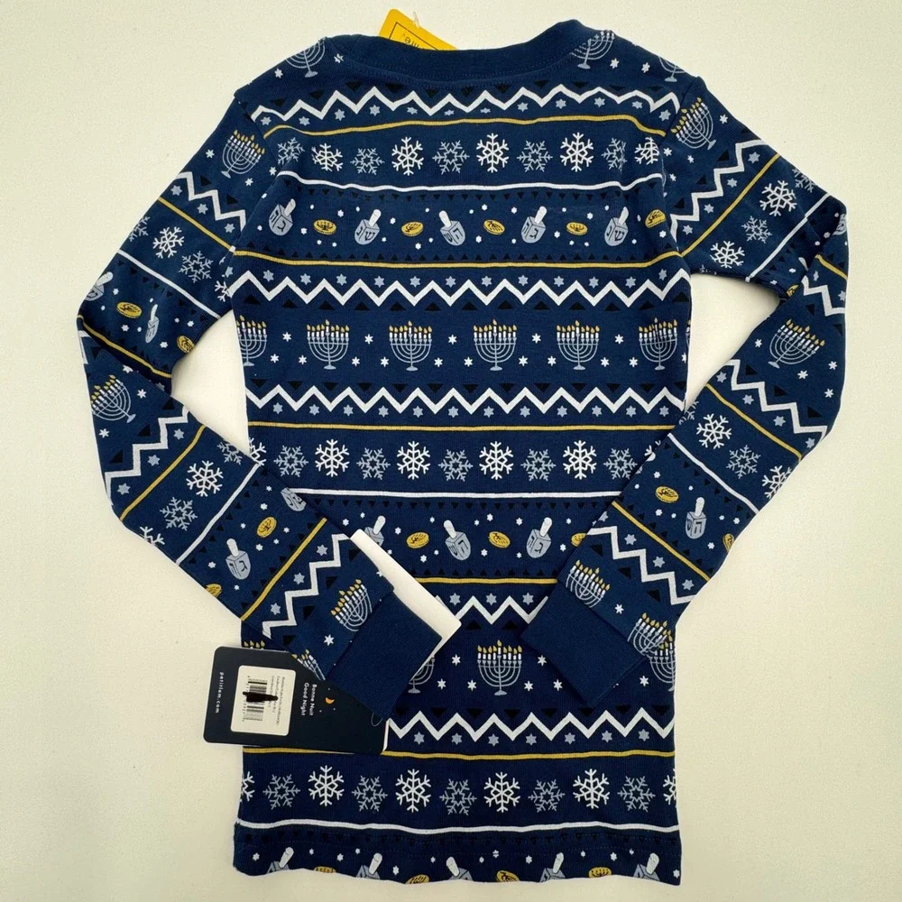 NEW Petit Lem Sleep Kids Pajamas Set Size 5 Blue Hanukkah Menorah Organic Cotton